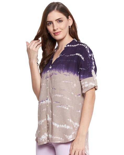 Buy Ruhaan's Ruhaans Women Purple & White Tie & Dye Classic Casual Shirt at  Redfynd