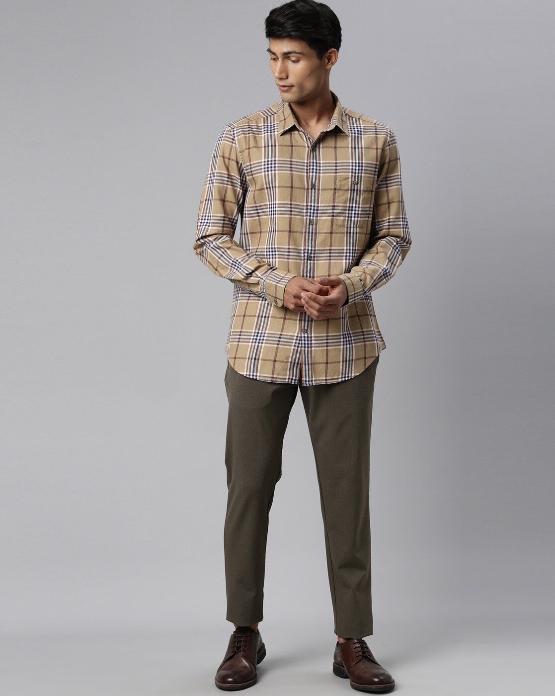 RARE RABBIT Men Checkered Casual Beige Shirt - Buy RARE RABBIT Men  Checkered Casual Beige Shirt Online at Best Prices in India