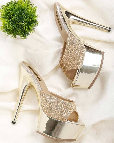 Wide Width Glitter Barely There Heels | boohoo