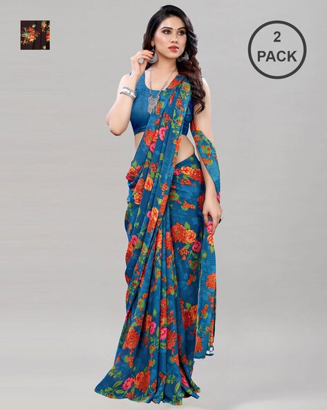 Blue Brown Sarees For Women By