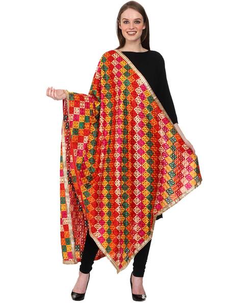 Phulkari dupatta with shop plain suits online shopping