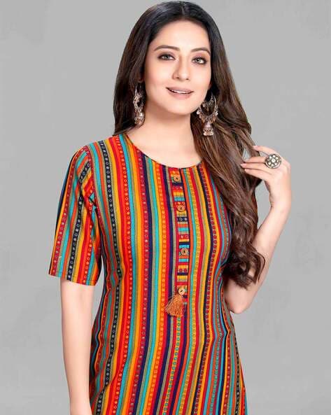 Stripes kurti neck outlet designs