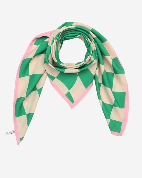 Women Geometric Print Scarf with Contrast Border Price in India