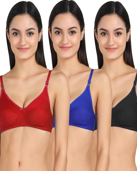 Buy Women's Cotton Non Padded Sports Bras Pack Of 3 Online In