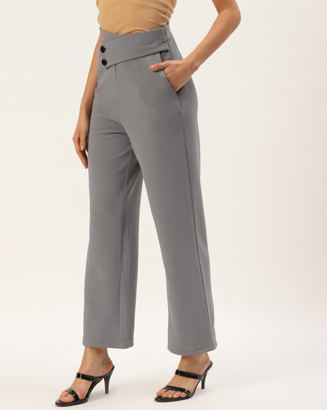 Womens Grey Tailored Wide Leg Slouchy Trousers  Boohoo UK