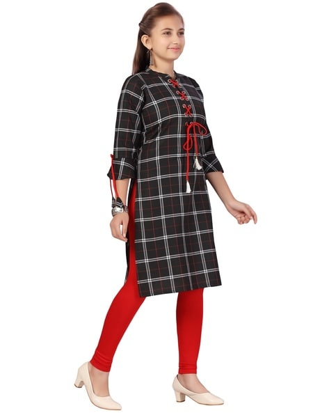 fcity.in - Women Checked Cotton Long Anarkali Kurti / Women Checked Cotton