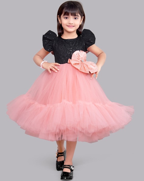 Buy PINK CHICK Solid Mesh Asymmetric Girls Party Wear Gown | Shoppers Stop