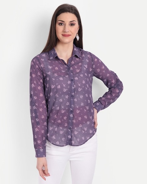 purple floral shirt womens