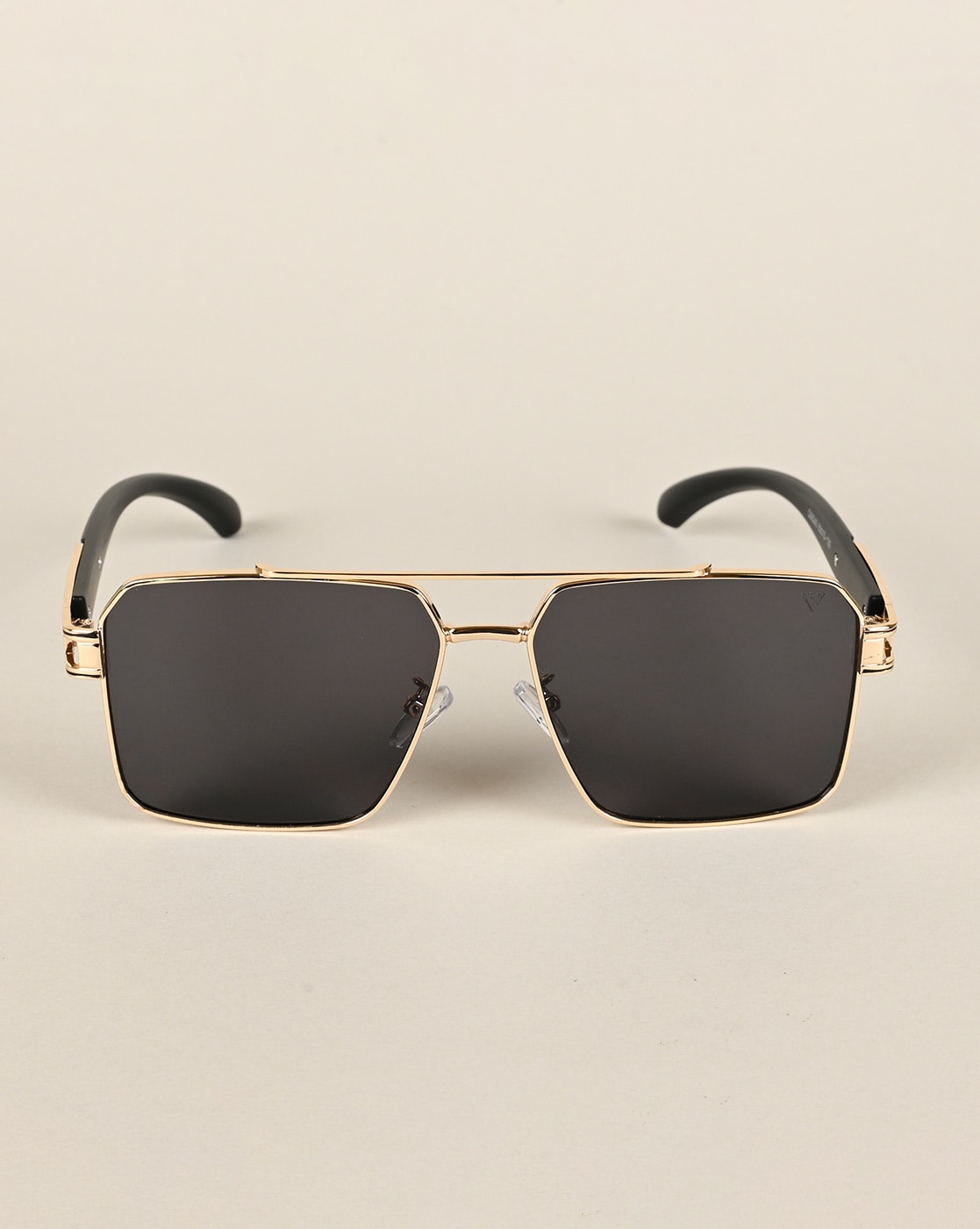 Voyage Rectangle Sunglasses for Men & Women (Black Lens | Golden Frame