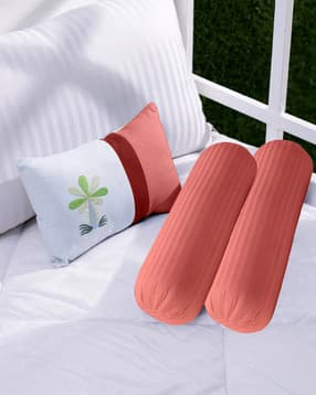 Pack of 2 200 TC Striped Cotton Bolster Covers-image-1
