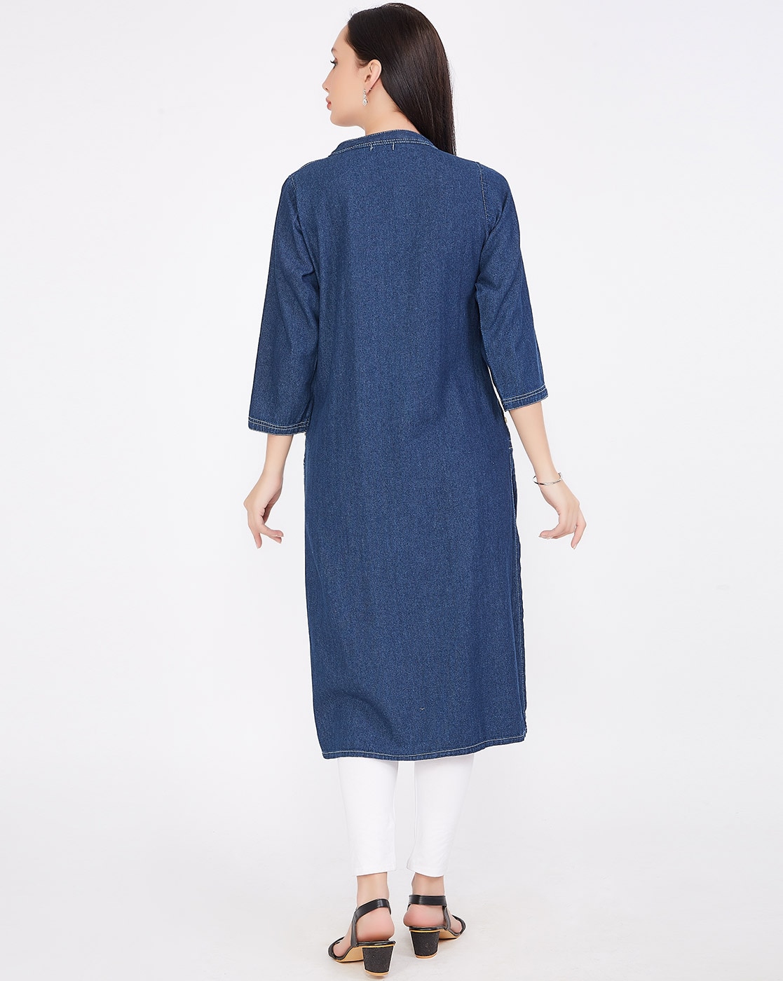 Navy Blue Cotton Kurta Set | Aza fashion, Types of sleeves, Kurta palazzo