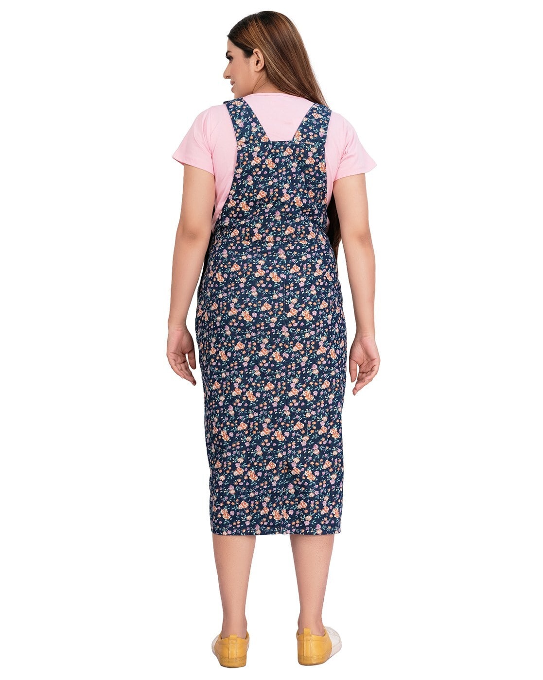 Plus Size Floral Print Pinafore Dress