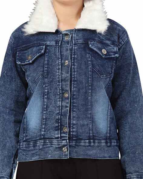 Buy Flying Machine Women Faux Fur Collar Washed Denim Jacket - NNNOW.com