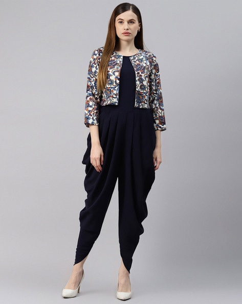 Buy Blue Premium Cotton Twill Printed Waves Beamer Jacket And Trouser Set  For Women by Son of A Noble Snob Online at Aza Fashions.