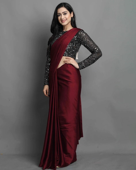 Preferable Maroon Color Designer Satin Ready Made Lace Wedding Wear Saree  Blouse at Rs 1399.00 in Surat | ID: 26140992962