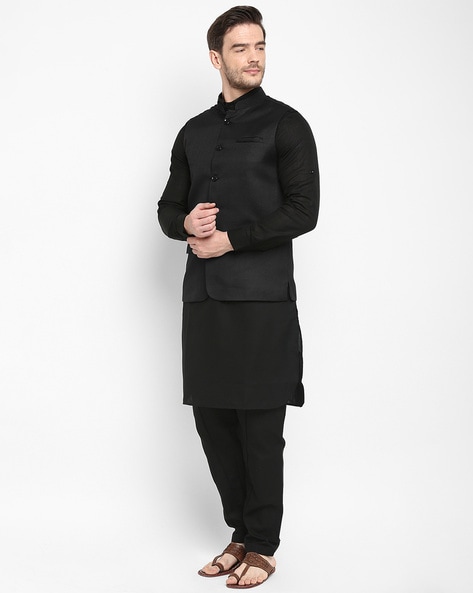 Gorgeous Black Color Art Silk Festive Wear Readymade Kurta Pyjama With  Stylish Jacket
