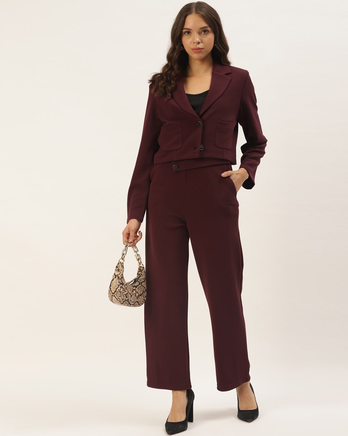 Athena Women Burgundy Regular Fit Solid Formal Trousers  Athena Lifestyle