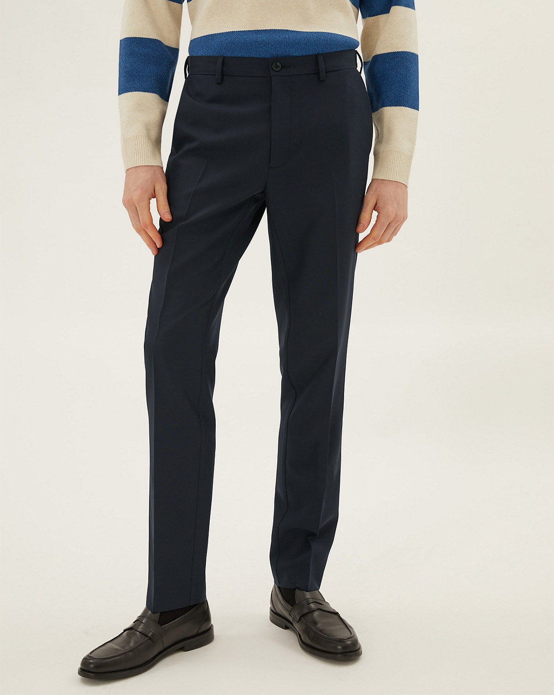 Buy Marks  Spencer Mens Regular Fit Crease Resistant Flexi Waist Trousers  34 Navy at Amazonin