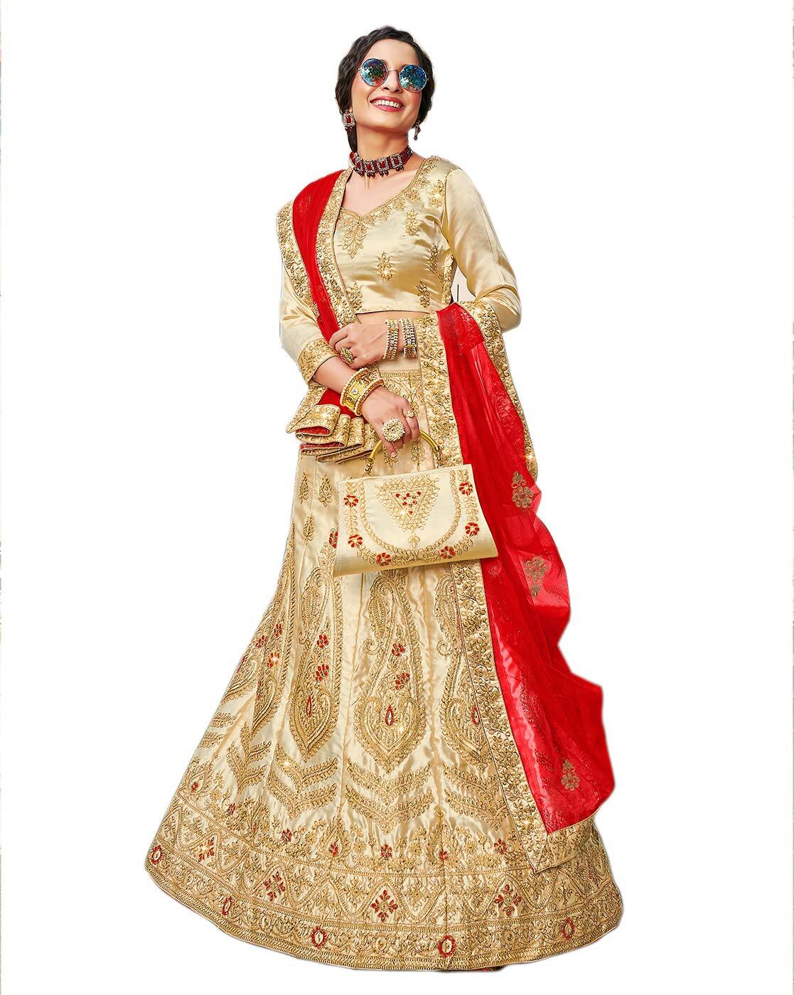 Women Beige Crepe Designer Lehenga Choli -Inddus.in