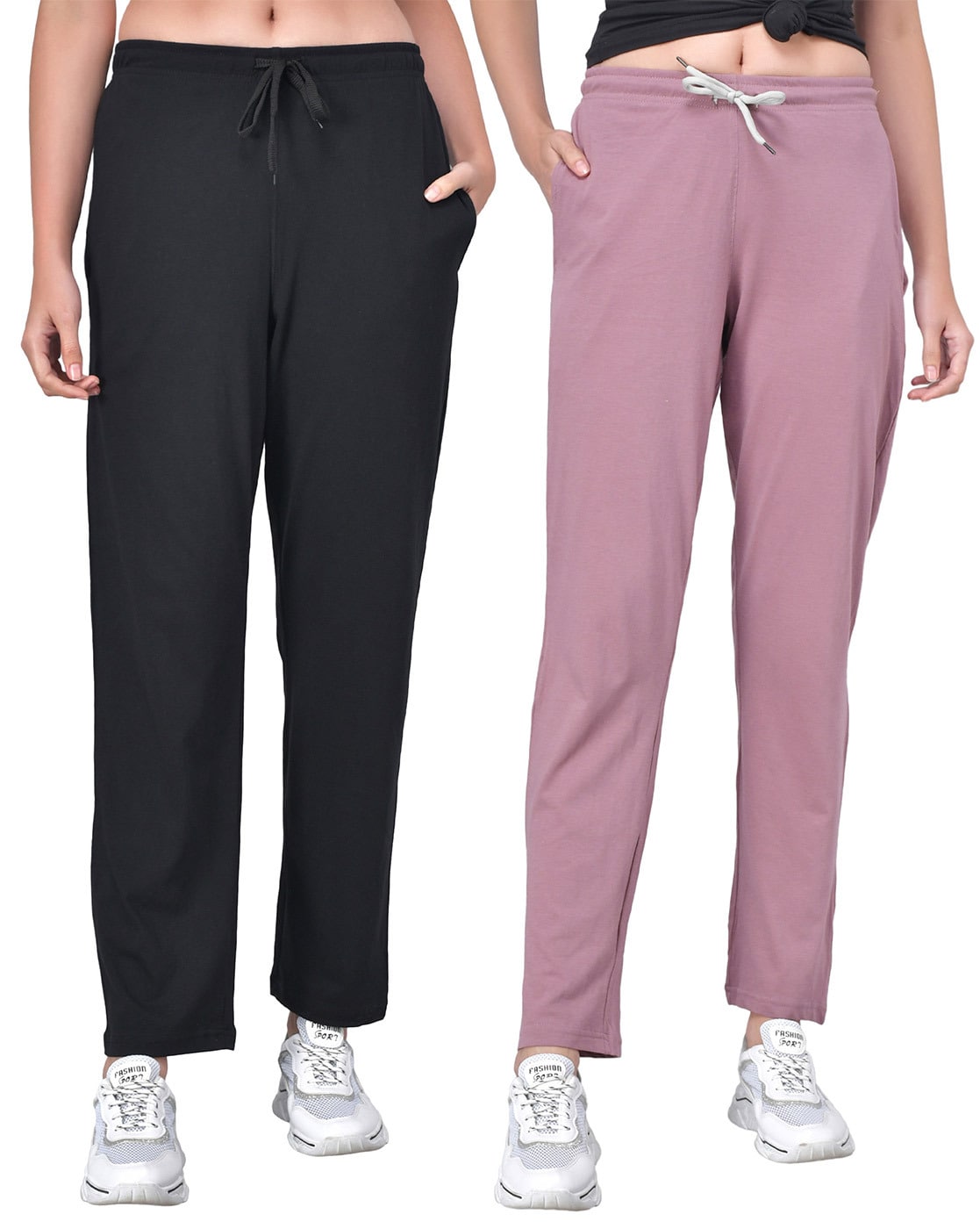 Women's Black Track Pants with White Stripe & Pockets – FflirtyGo