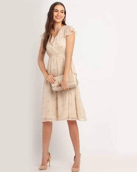 Zink London Floral Print V-neck Fit & Flare Dress