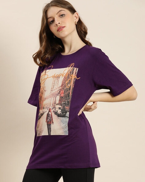 Women Cartoon Printed Round Neck Purple T-Shirt at Rs 130/piece, Ladies  Cotton T Shirt in New Delhi