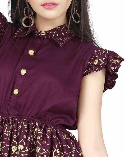 Clickedia Womens Fully Stitched Rayon Floral Kurti with Tassels and Collar  neck Anarkali cut Gowns