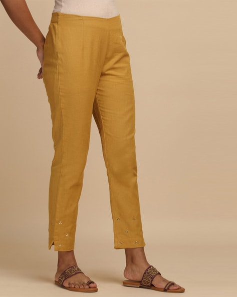 Only Sica high waist belted paperbag trousers in mustard yellow | ASOS