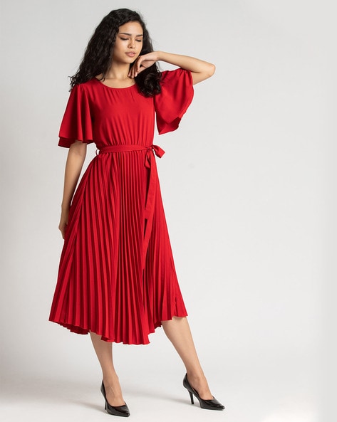 Buy Red Flare Short Cap Sleeves Party Dress  Boldgalcom