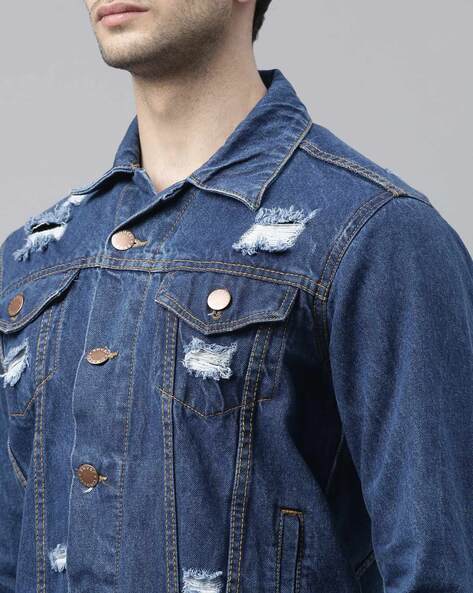 BALENCIAGA Logo-Embroidered Distressed Denim Jacket for Men | MR PORTER