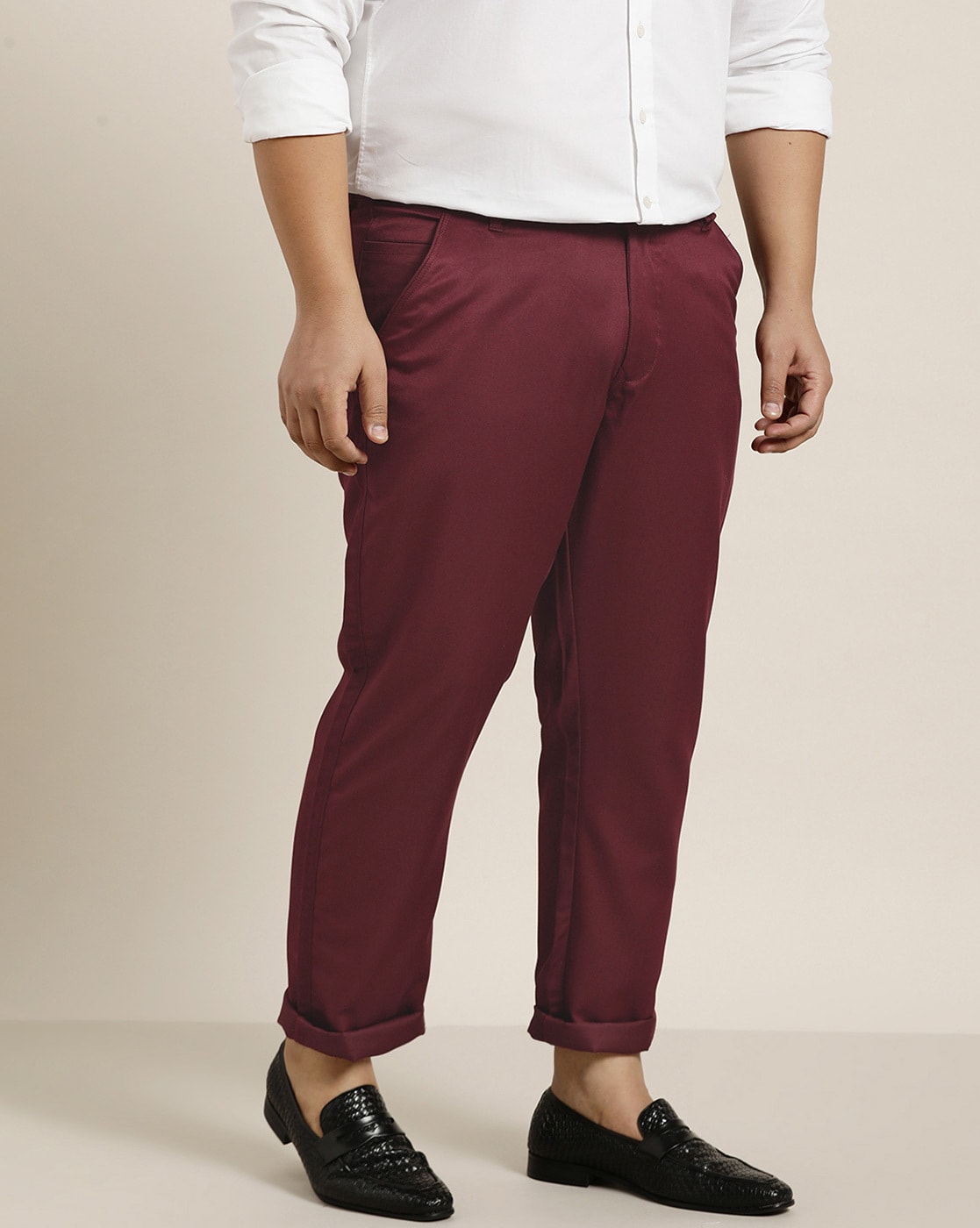 Buy FUBAR Men Maroon Solid Cotton Blend Regular Fit Formal Trousers (size  30) Online at Best Prices in India - JioMart.