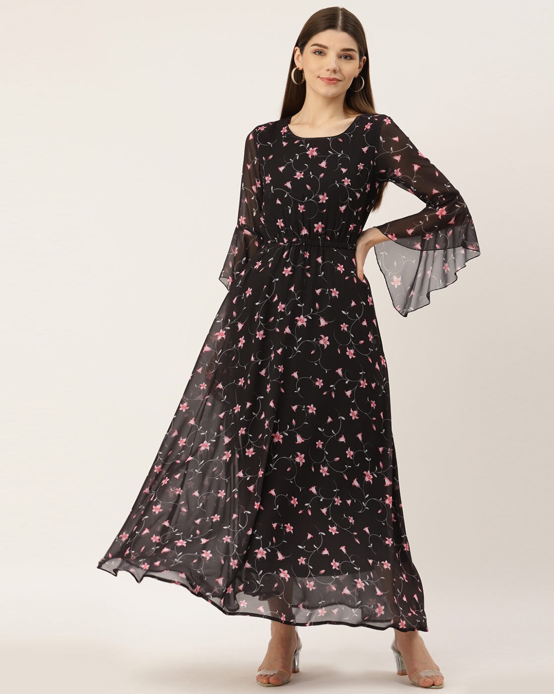 Black Floral Plus Size Dress Online in India | Amydus