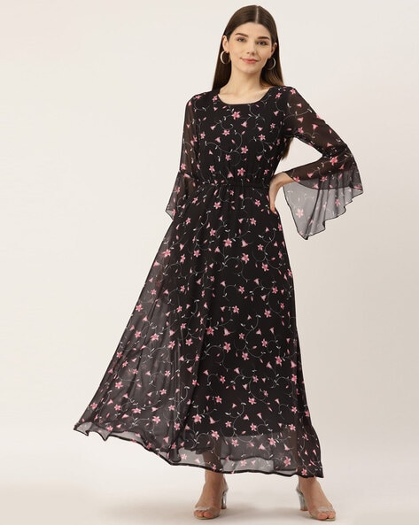 Maxi Dress V Neck Floral Print Long Sleeves | Floral Long Maxi Dress Casual  - Spring - Aliexpress