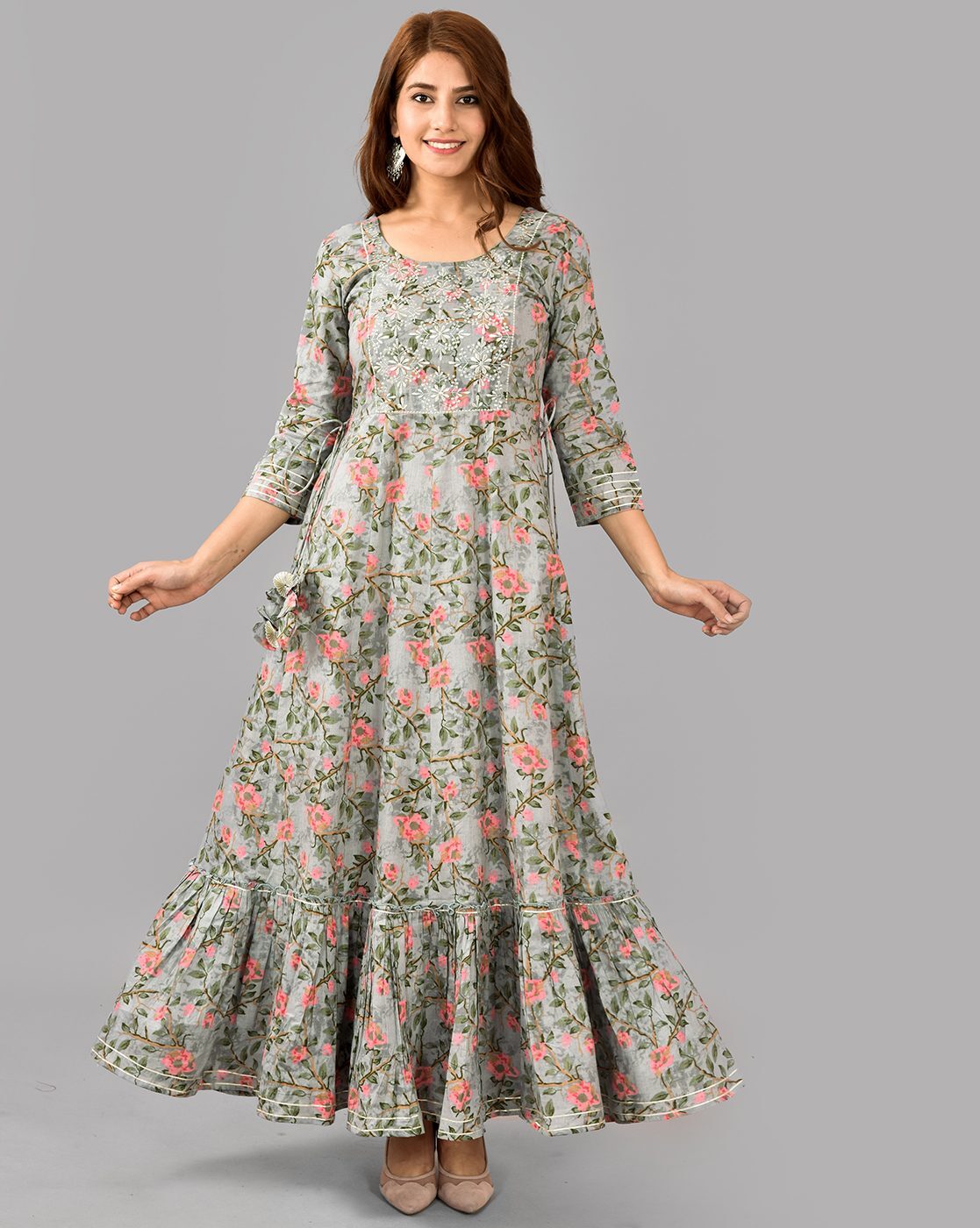 Buy Plus Size Teal Mustard Ornate Printed Long Dress Online For Women