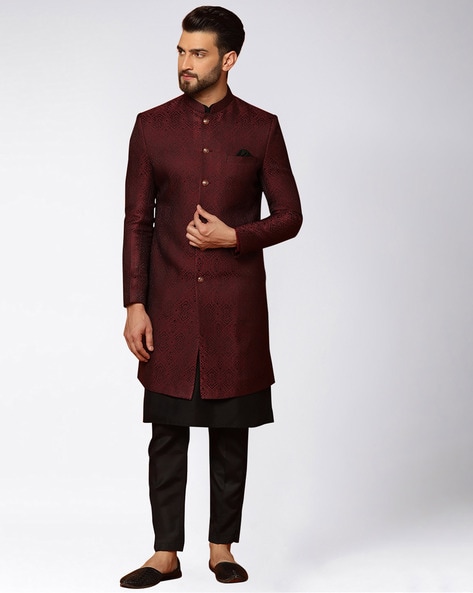 Sherwani Set with Woven Motifs