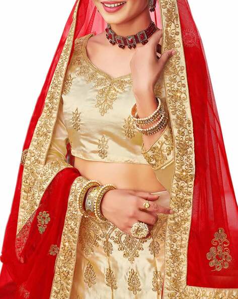 Red & Beige Pakistani Wedding Indian Designer Lehenga Lengha Kurti Dupatta  Set | eBay
