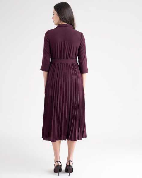 Buy U&F Crepe Accordion Pleated A-Line Midi Dress | Find the Best Price  Online in India