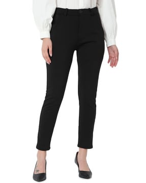 Business Flat Front Slim Fit Formal Trousers for Women