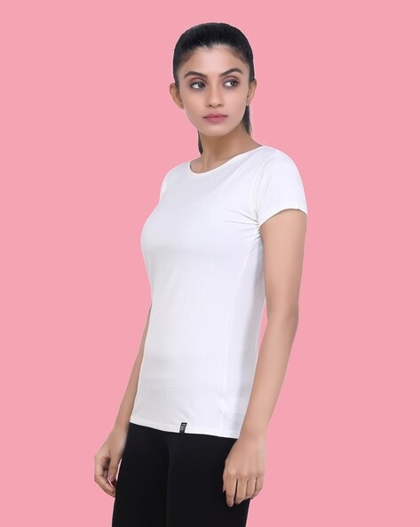 Laasa Sports Solid Women Round Neck Pink T-Shirt - Buy Laasa