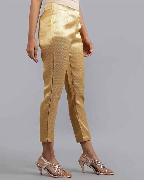 Buy BIBA Womens Gold Metallic Cotton Pants  Shoppers Stop