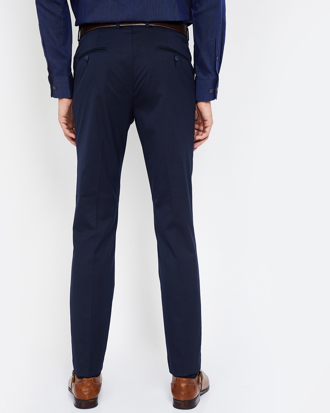 Textured Formal Navy Blue Men Trouser Regular Fit