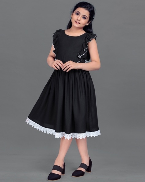 Rayon Solid Black Dress For Women/Girls