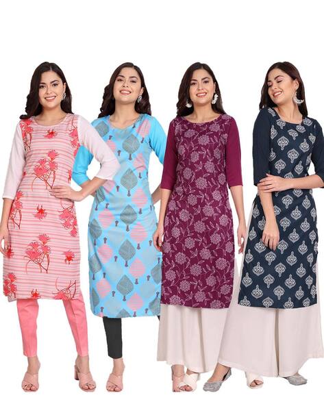 Women s Regular Fit Straight Printed Crepe Kurti