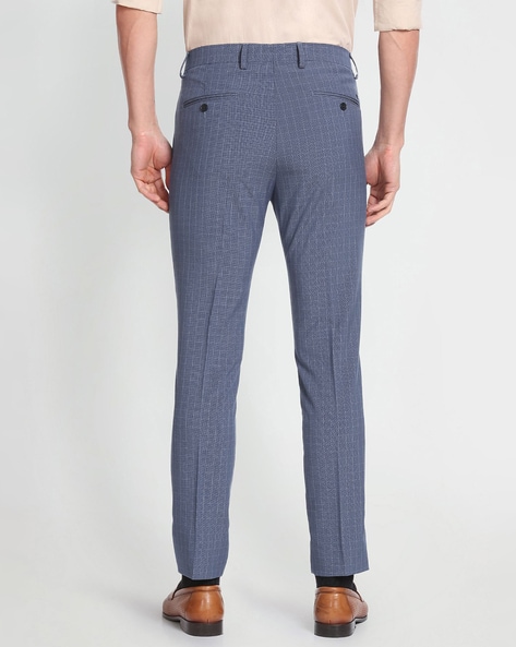 Buy Arrow Men Navy Blue Hudson Tailored Fit Checks Formal Trouser online