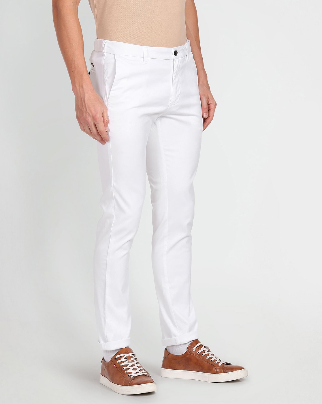 Men's Off White Cotton Solid Mid-Rise Casual Regular Fit Chinos – Dilutee  India