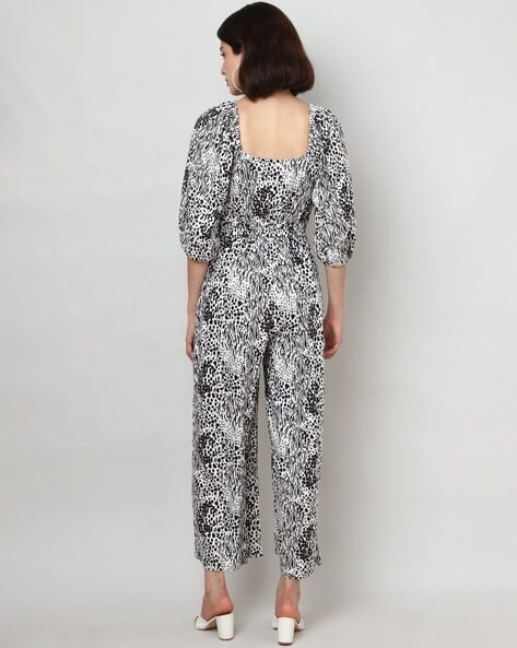 White leopard print store jumpsuit