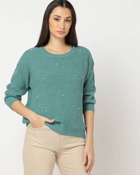 Beaded Crew-Neck Pullover