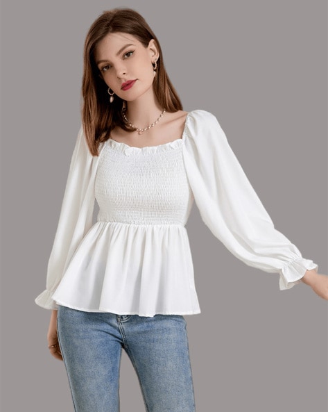 Square-Neck Smocked Top