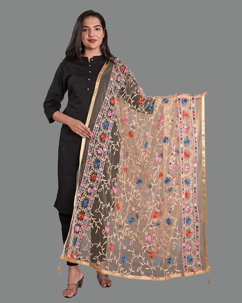 Floral Embroidered Net Dupatta Price in India