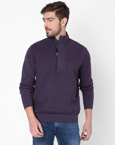 Mens purple half outlet zip sweater